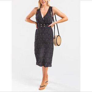 Row A Astrid sleeveless midi shift dress black white polka dot new Medium M